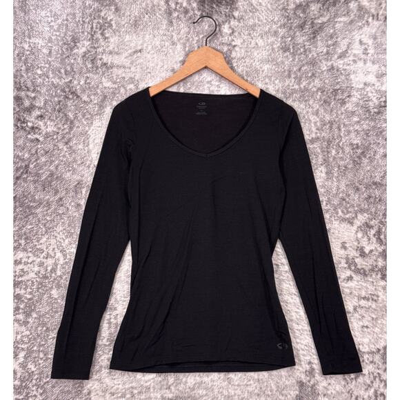 Icebreaker Base Layer Medium Womens Black Merino Wool Long Sleeve Shirt - Picture 1 of 9